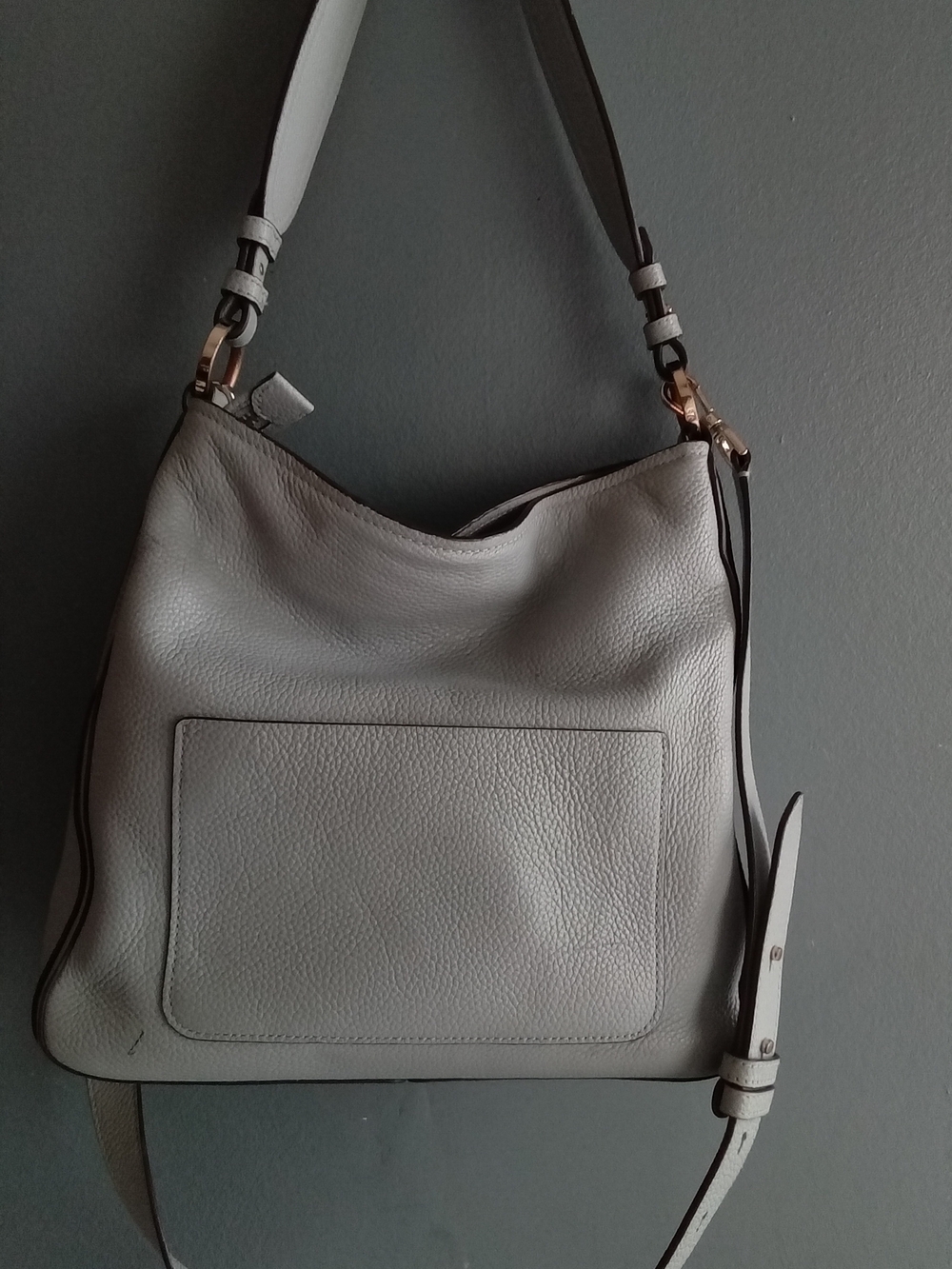Kate Spade New York Pebbled Leather Hobo Bag Grey Crossbody Shoulder Handbag
